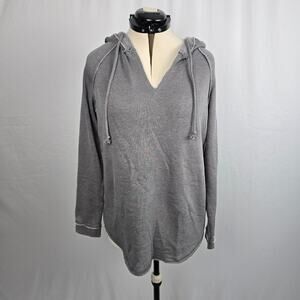 U.S. Apparel Hooded Sweatshirt Women's XL Gray V-Neck Raw Hem Long Sleeve NWT